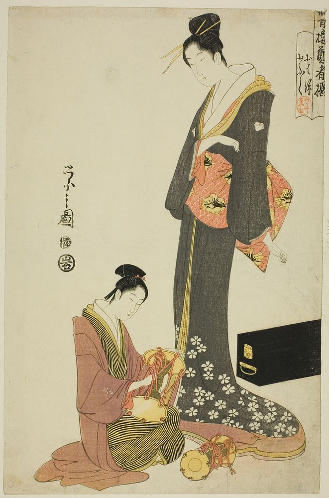 Ohana and Ofuku, from the series "A Selection of Entertainers from the Pleasure Quarters (Seiro geisha sen)" by Chôbunsai…