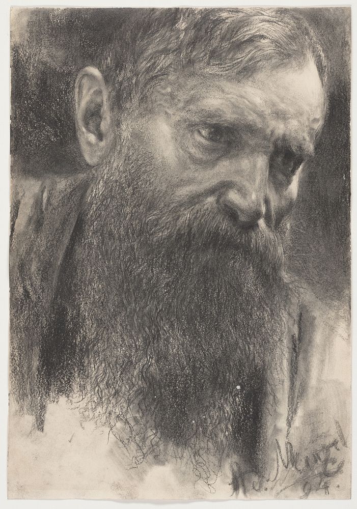 Head of a Bearded Man in Half-Profile by Adolph Friedrich Erdmann von Menzel