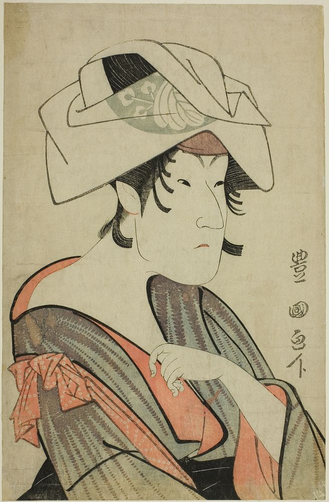 Nakayama Tomisaburo. Dressed as a Woman Wearing a Towel on Her Head by Utagawa Toyokuni I