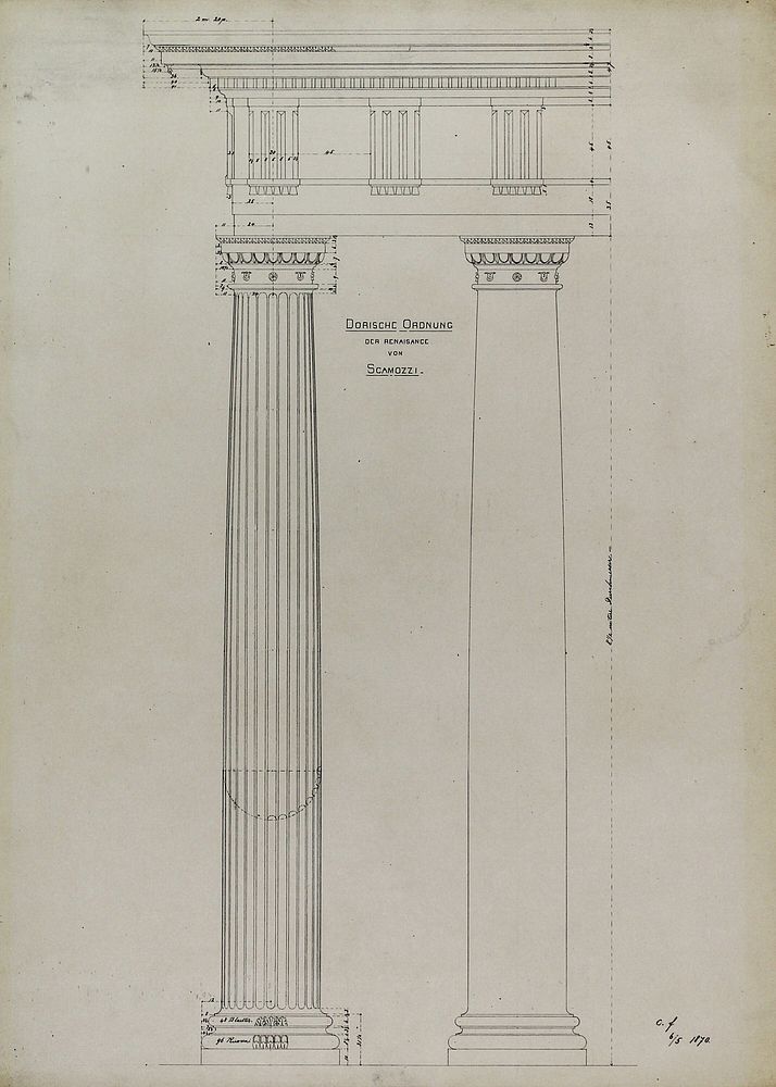 Orders of Architecture, Renaissance Doric Order from Vincenzo Scamozzi, Elevation by Carl (Charles) J. Furst