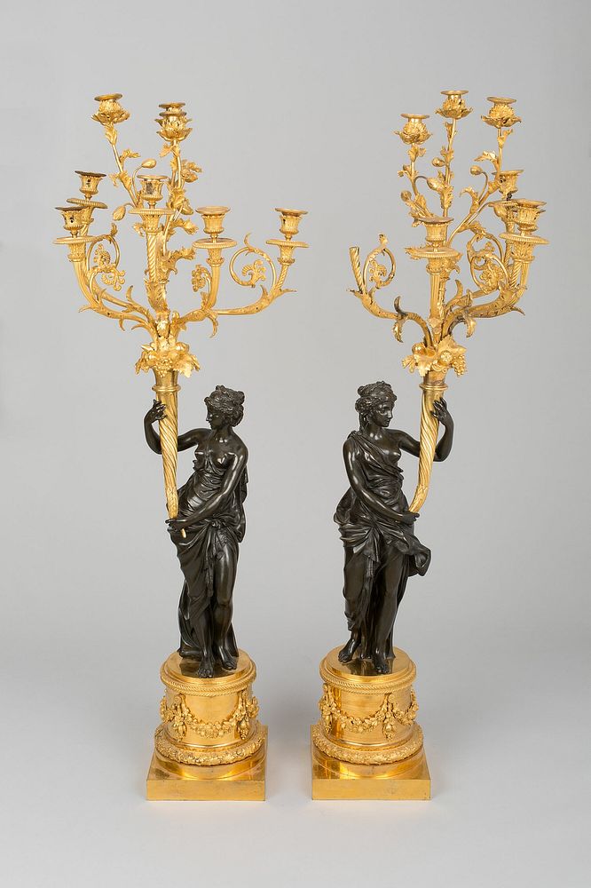 Pair of Eight Light Candelabra by Clodion, (Claude Michel)