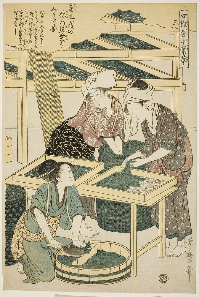No. 3 (san), from the series "Women Engaged in the Sericulture Industry (Joshoku kaiko tewaza-gusa)" by Kitagawa Utamaro