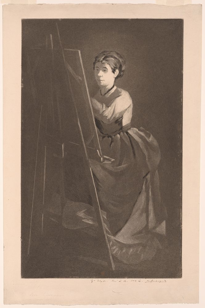 At the Easel – Portrait of the Artist Jeanne Gonzalès by Henri Charles Guérard