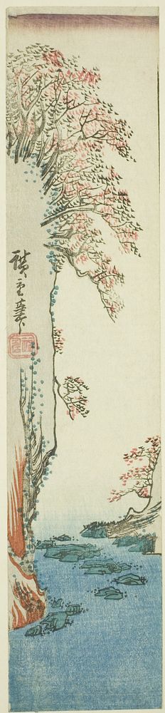 Trees on a cliff above a river by Utagawa Hiroshige