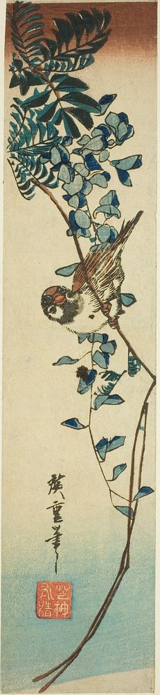 Sparrow and wisteria by Utagawa Hiroshige