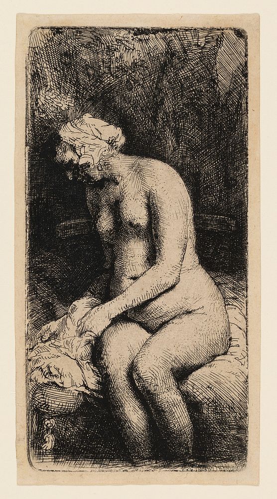 Woman Bathing her Feet at a Brook by Rembrandt van Rijn