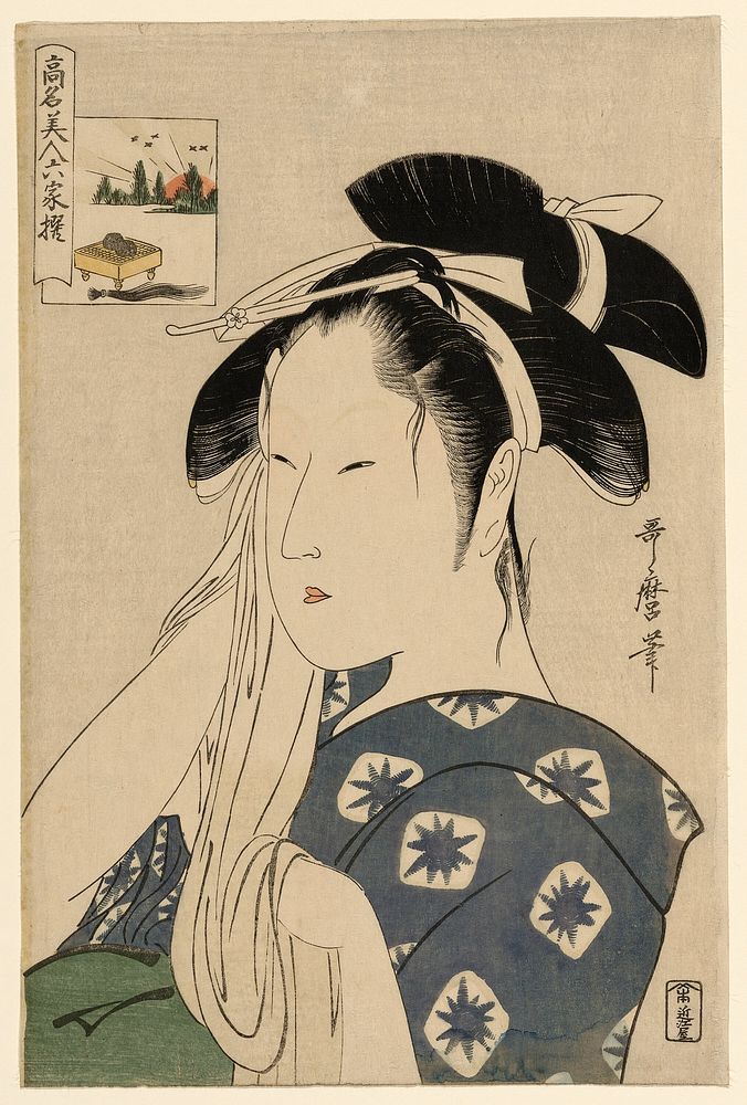 The Asahiya Widow, from the series “Renowned Beauties Likened to the Six Immortal Poets" ("Komei bijin rokkasen") by…