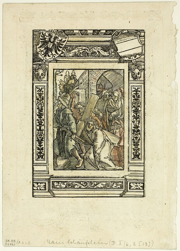 Christ Bearing the Cross (recto) and Decorative Border (verso) from Das Leiden Jesu Christi, plate three from Woodcuts from…