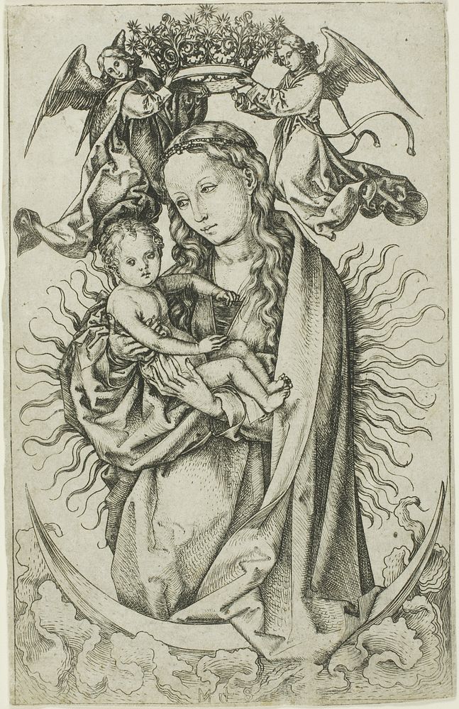 The Madonna on the Crescent Crowned by Two Angels by Martin Schongauer