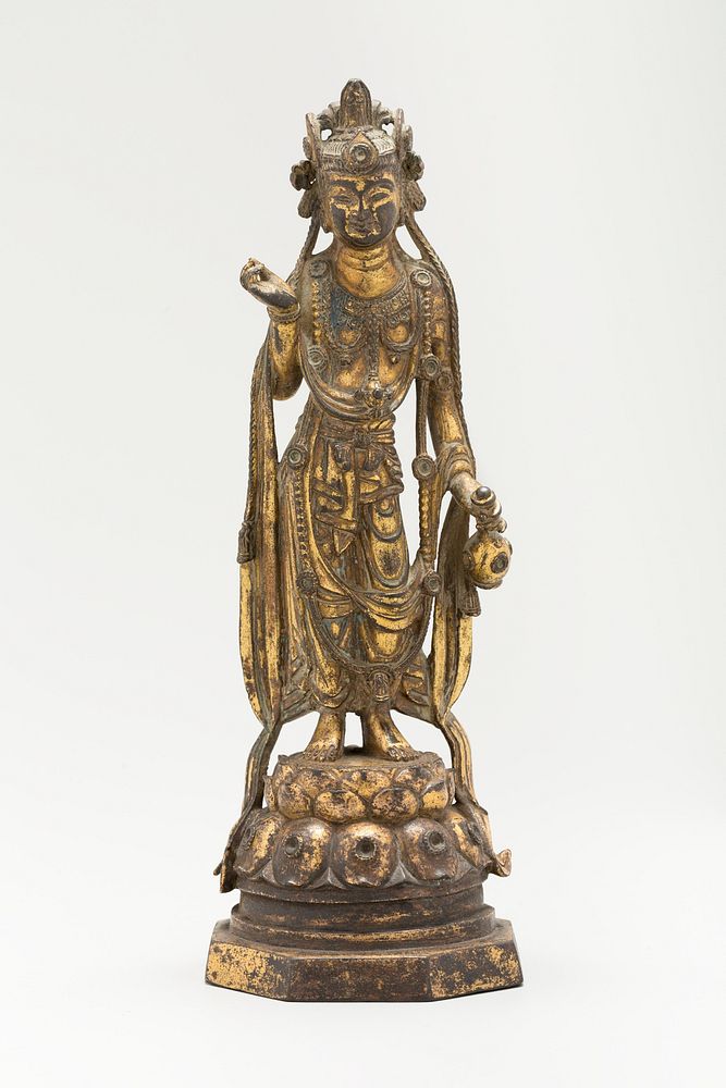 White-Robed Guanyin (Avalokiteshvara) in "Thrice-Bent" Pose (Tribhanga), Holding a Vase with Nectar of Immortality (Amrta)