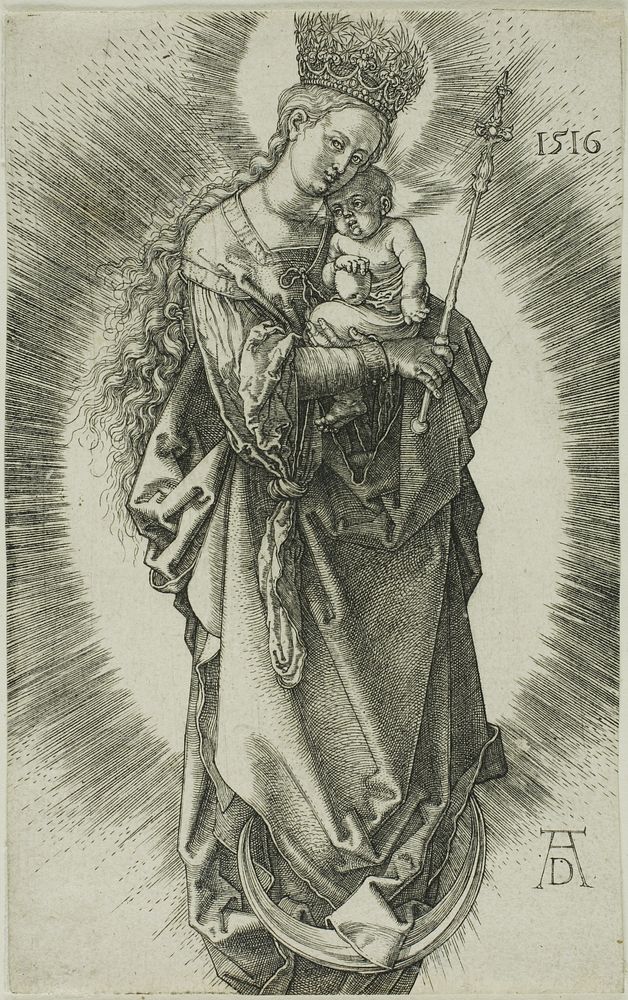 The Virgin on a Crescent with a Crown of Stars and a Scepter by Albrecht Dürer