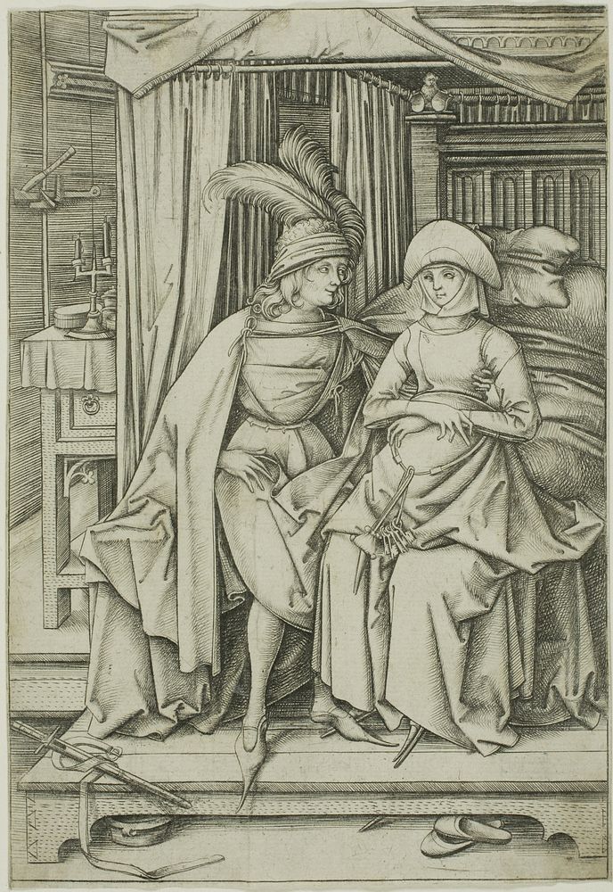 A Man and Woman Seated on a Bed by Israhel van Meckenem, the younger