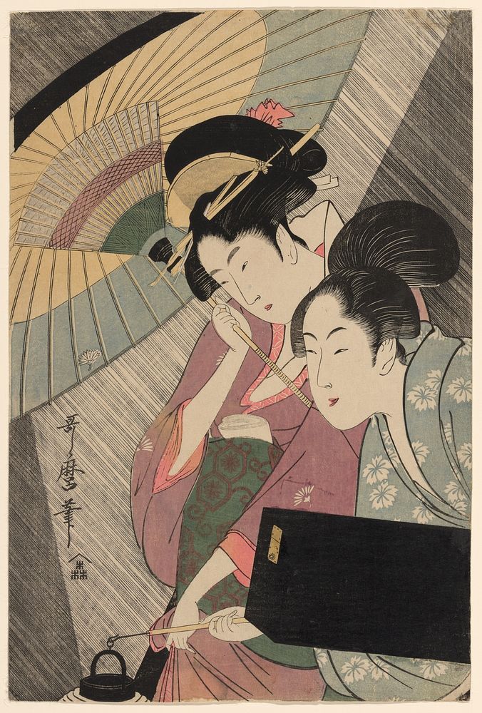 Geisha and Attendant on a Rainy Night by Kitagawa Utamaro