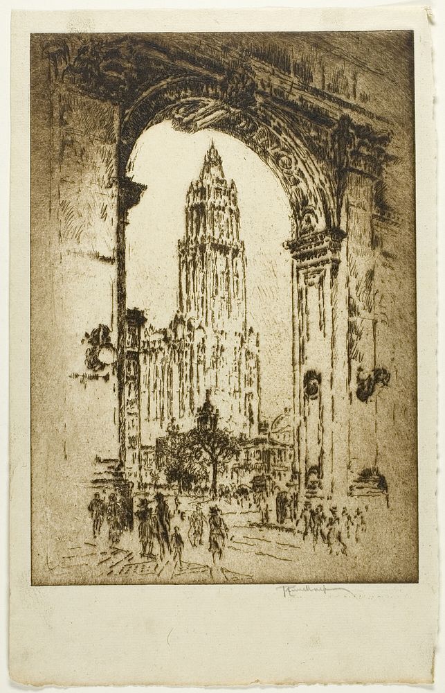 The Woolworth through the Arch by Joseph Pennell