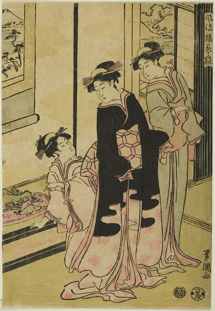 Women viewing miniature landscape, from the series "Furyu moro hanami uwari" by Utagawa Toyokuni I