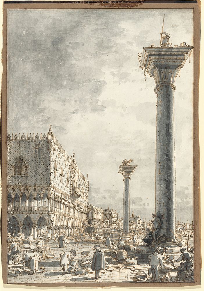 The Riva degli Schiavoni Seen from the Market at the Pier by Canaletto