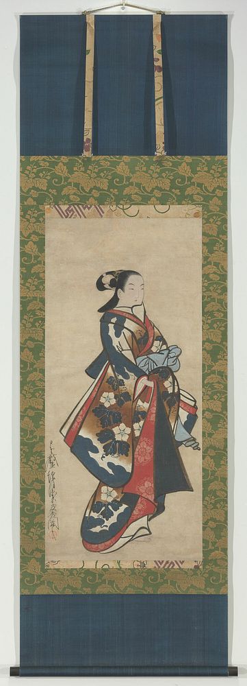 Standing Beauty in Blue Kimono by Kaigetsudo Doshu