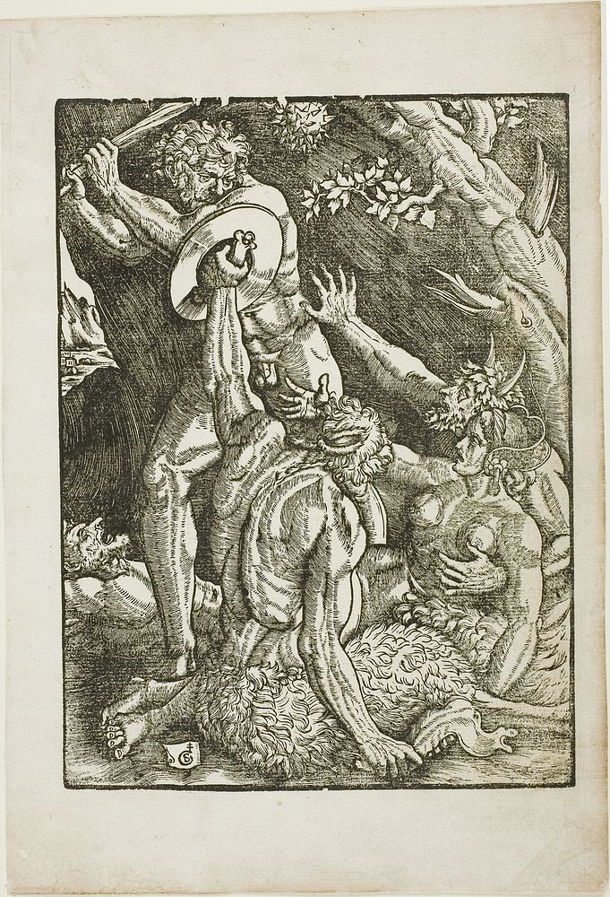 Hercules, Two Satyrs, and a Woman, plate two from The Labors of Hercules by Gabriel Salmon