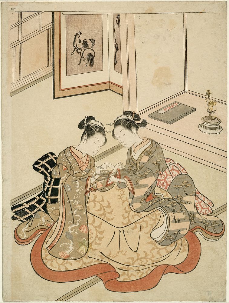 Young Women Playing Cat's Cradle by Suzuki Harunobu