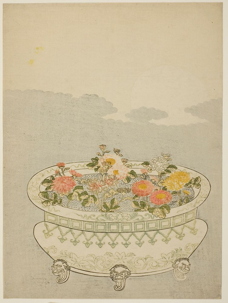 Chrysanthemums and the Rising Moon by Suzuki Harunobu