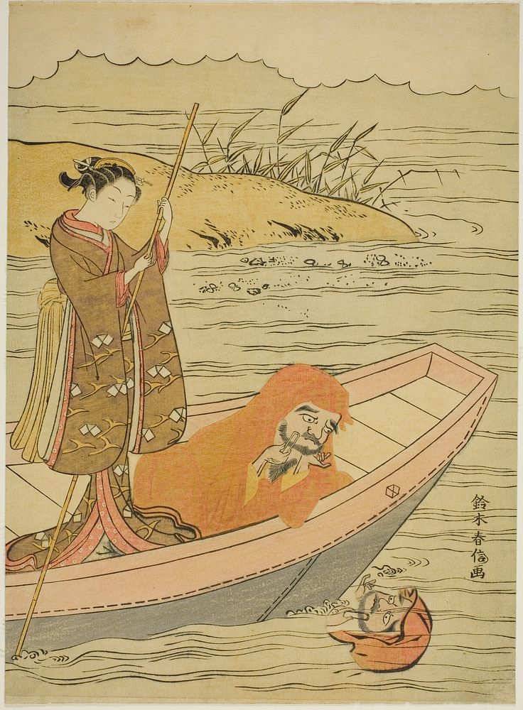 Daruma looking at his reflection by Suzuki Harunobu