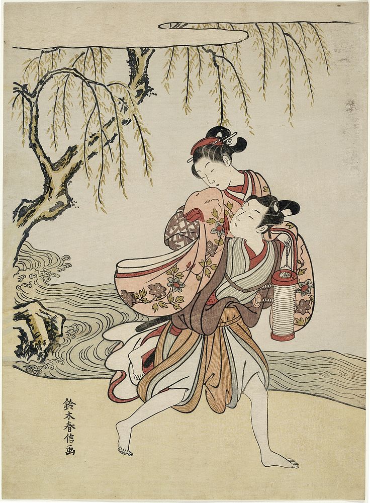 The Elopement (parody of Akutagawa episode from "Tales of Ise") by Suzuki Harunobu