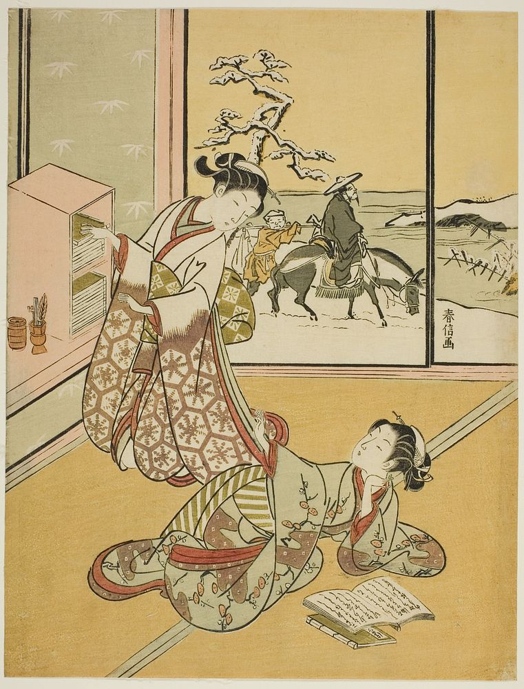 Two Young Women Reading Books by Suzuki Harunobu