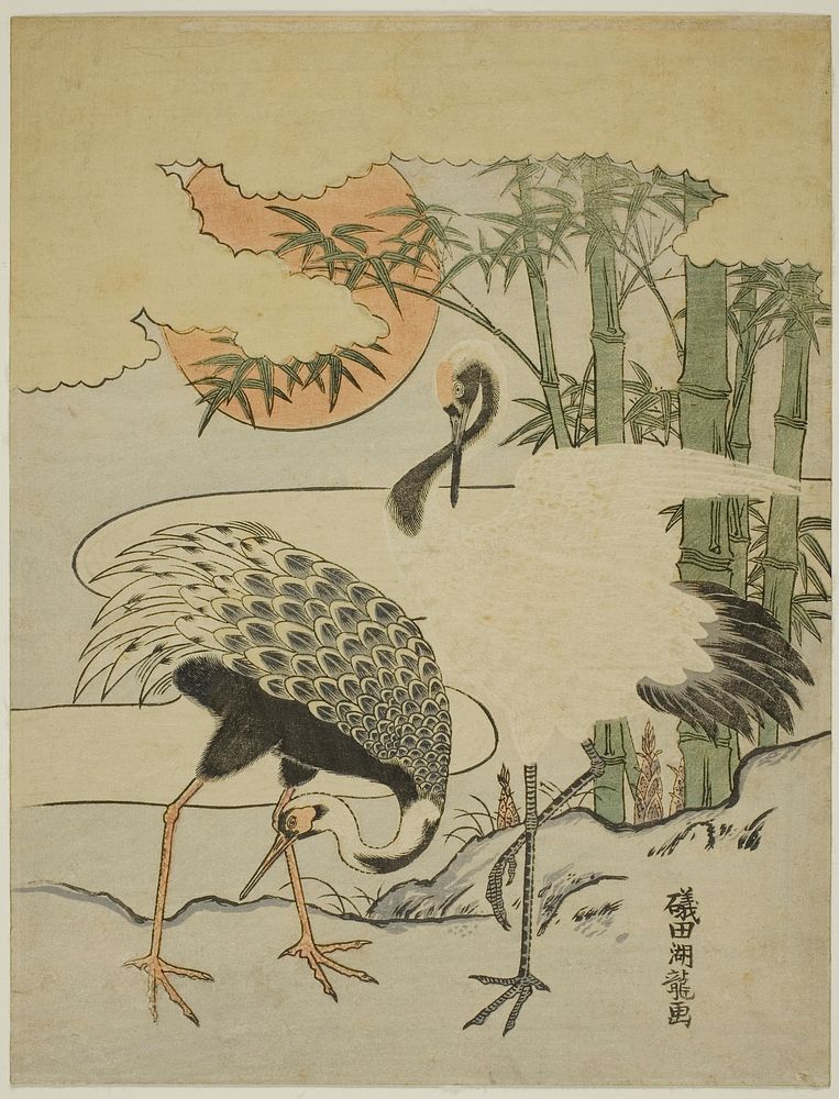 Cranes and Bamboo by Isoda Koryusai