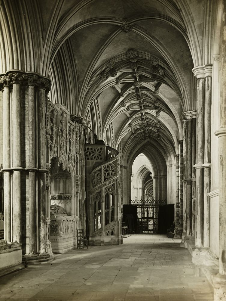 Ely Cathedral: North Choir Aisle to West by Frederick H. Evans