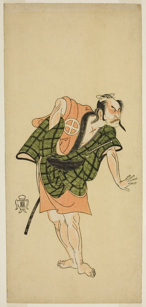 The Actor Otani Hiroji III as Onio Shinzaemon (?) in the Play Bunshin Sugatami Soga (?), Performed at the Morita Theater (?)…