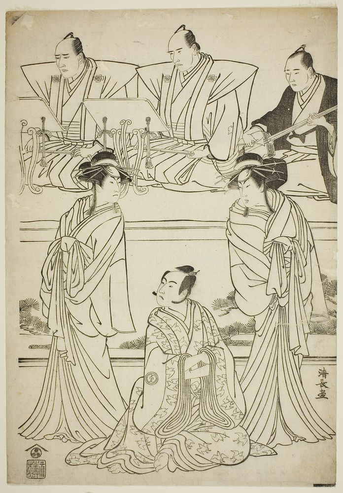 The Actors Segawa Kikunojo III as the ghost of Yatsuhashi, Sawamura Sojuro III as Soga no Juro, and Ichikawa Danjuro V as…