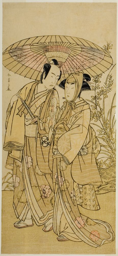 The Actors Segawa Kikunojo III (right) as Ochiyo, and Bando Mitsugoro I (left) as the Greengrocer Hambei, in the Play Kabuki…