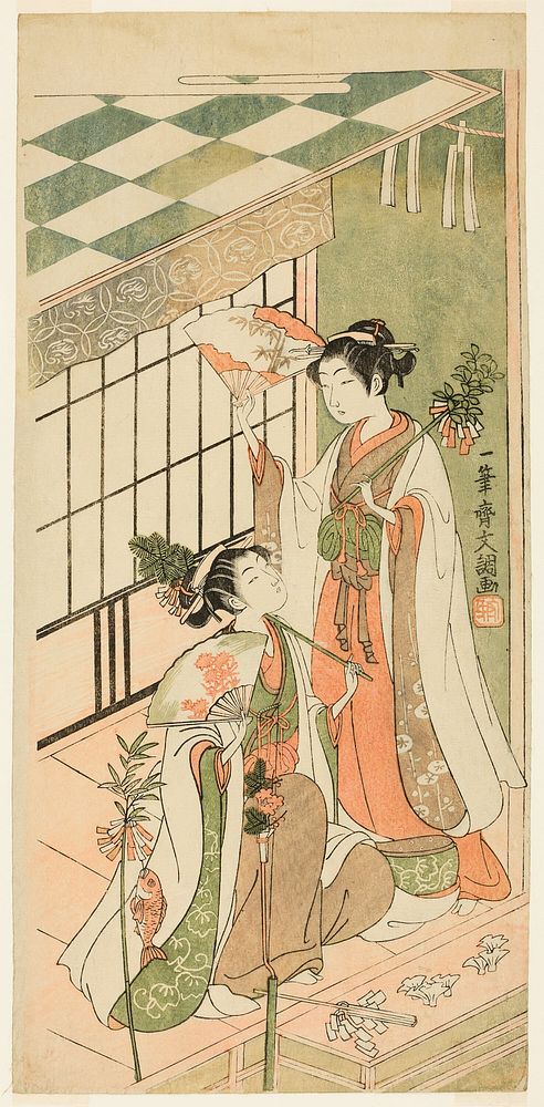 The Shrine Dancers (Miko) Ohatsu and Onami by Ippitsusai Buncho