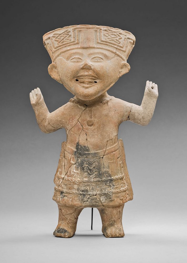 Standing, "Smiling" Figure with Hands Raised by Remojadas