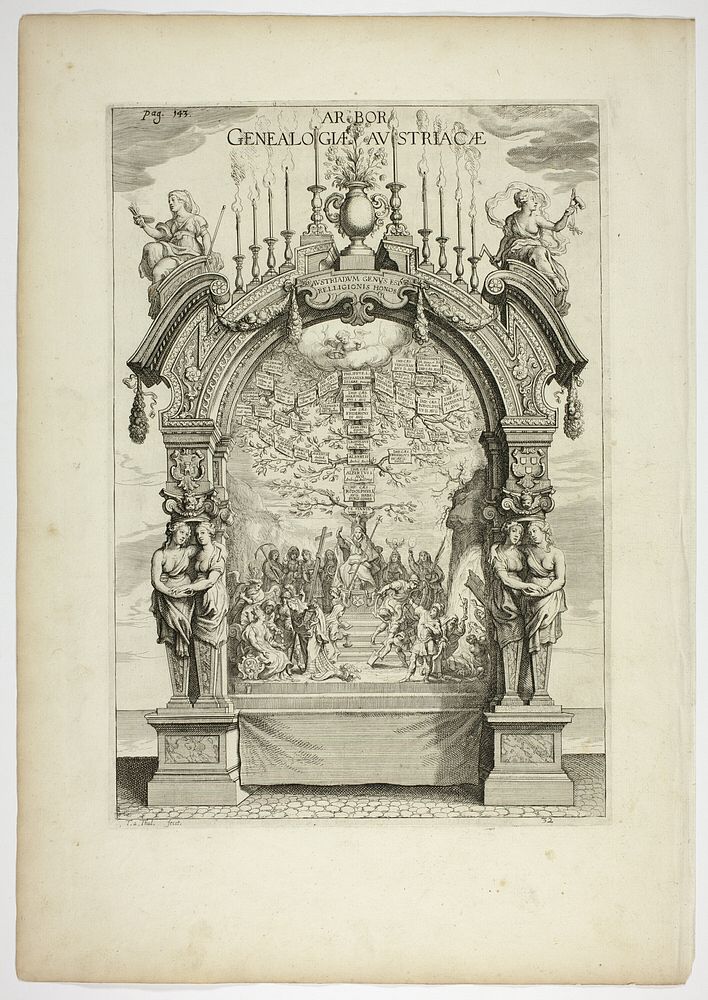 Genealogical Tree of the Austrian Royal Family, plate 32 from Casperius Gevartius, Pompa Introitus Honori Serenissimi…