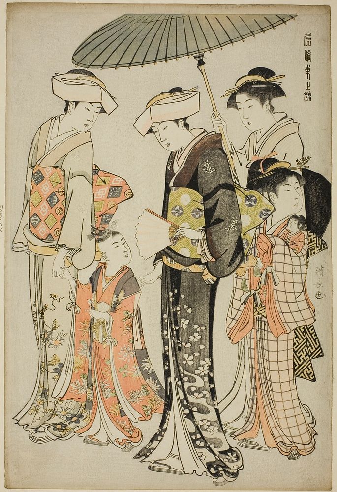 A Girl and Four Servants, from the series "A Brocade of Eastern Manners (Fuzoku Azuma no nishiki)" by Torii Kiyonaga