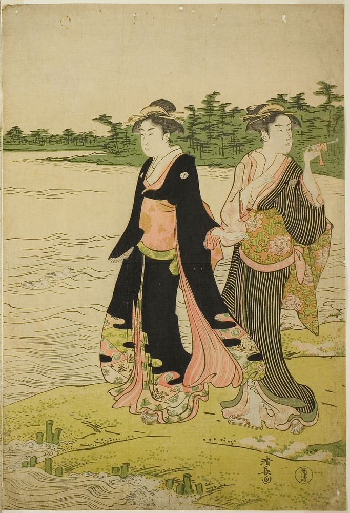Two Women Waiting for a Ferry on the Sumida River by Torii Kiyonaga (Publisher)