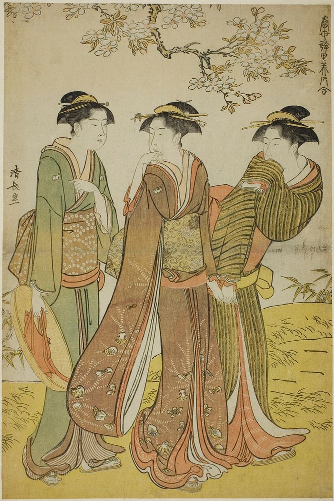 Spring Outing, from the series "A Collection of Contemporary Beauties of the Pleasure Quarters (Tosei yuri bijin awase)" by…