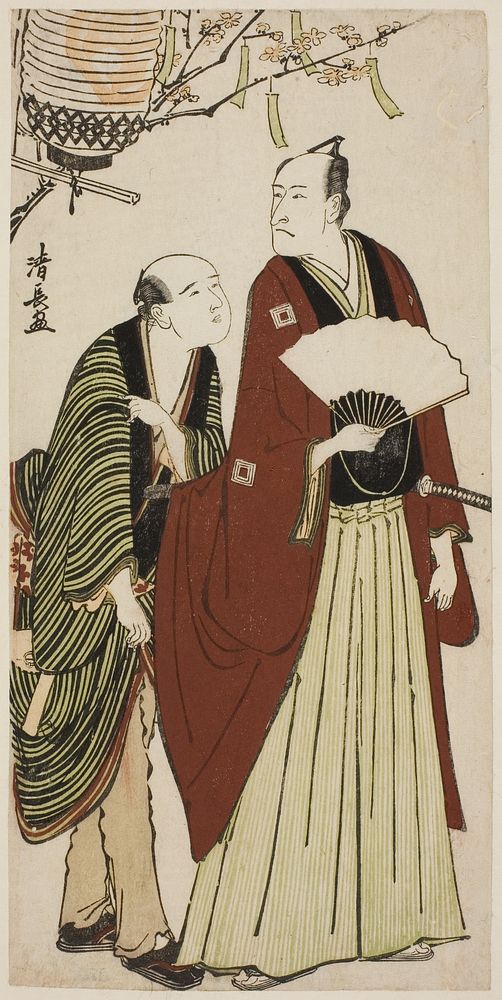 The Actor Ichikawa Danjuro V and his attendant, from an untitled series of prints showing Actors in private life by Torii…