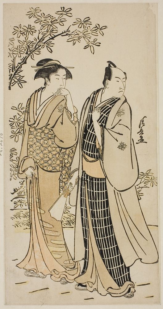 The Actor Ichikawa Monnosuke II and his wife, from an untitled series of prints showing Actors in private life by Torii…