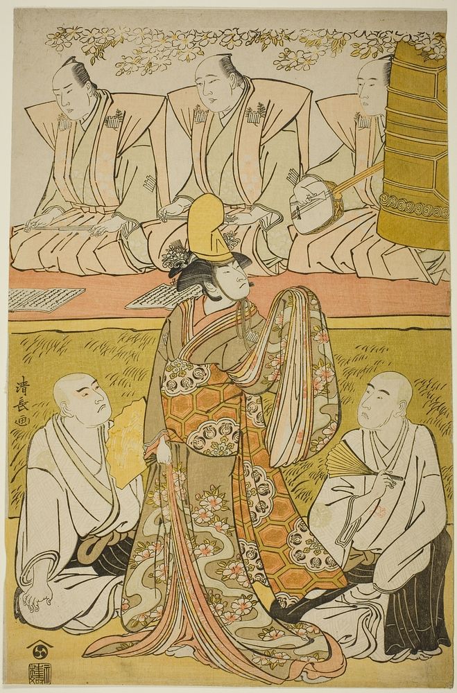 The Actor Nakamura Nakazo I as the Shirabyoshi Katsuragi, Matsumoto Koshiro IV as the monk Meigetsubo, and Otani Hiroji III…