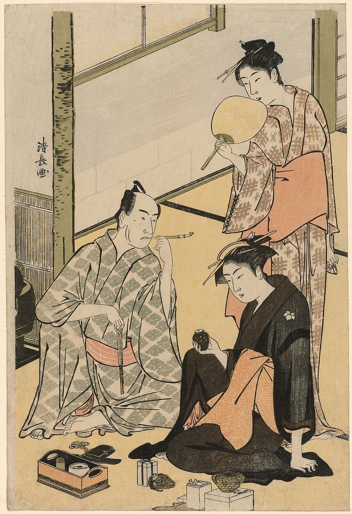 The Actor Matsumoto Koshiro IV with his family, from an untitled series of four prints showing Actors in private life by…
