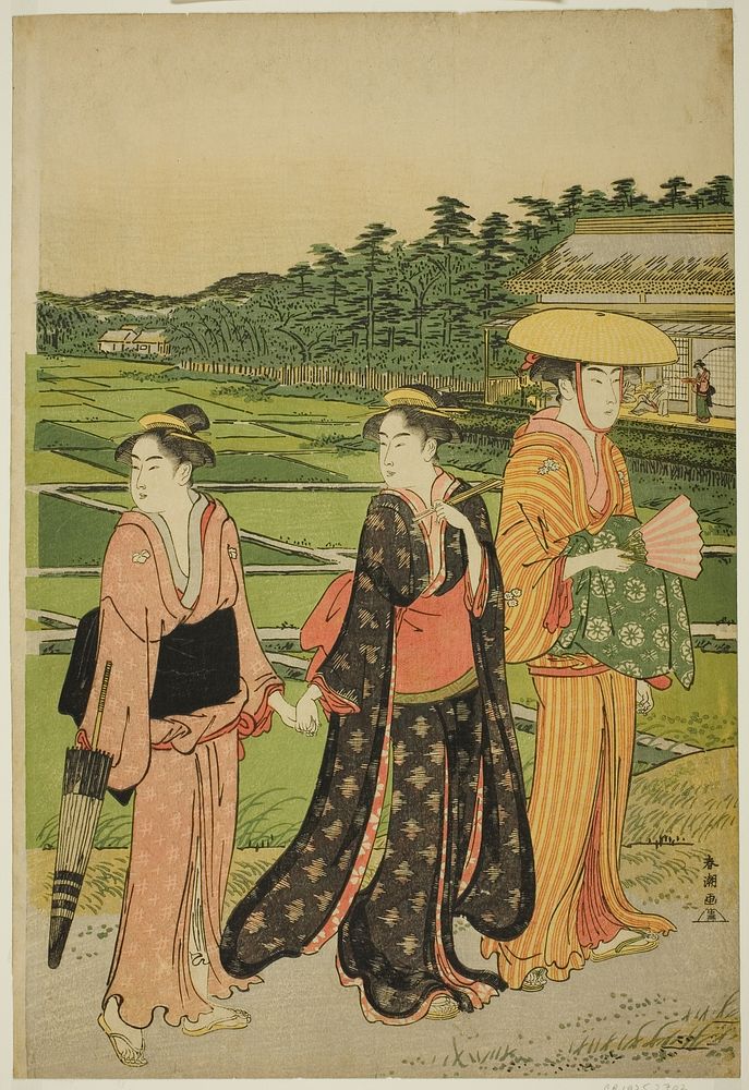 Three Women near Rice Paddies by Katsukawa Shunchô