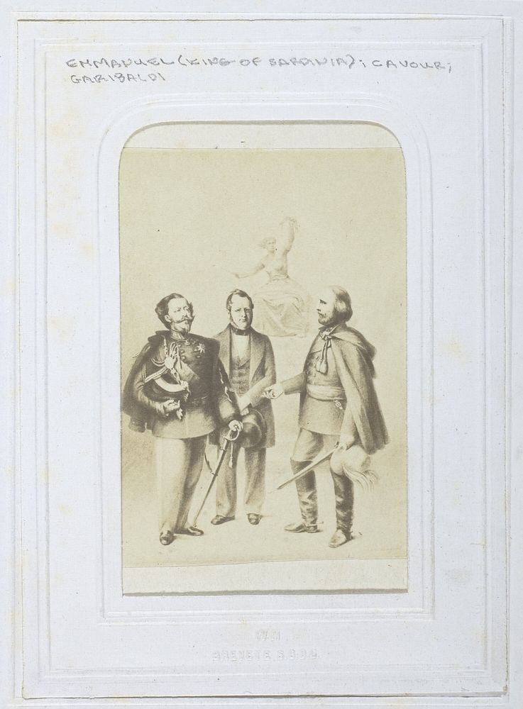 Victor Emmanuel II King of Sardinia, Giuseppe Garibaldi and Camillo Benso, Count of Cavour by Unknown