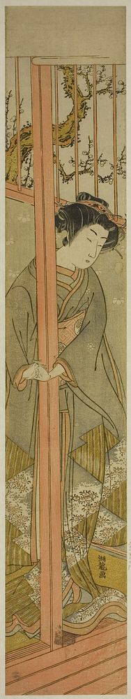 Young Woman Looking out from a Parlor by Isoda Koryusai