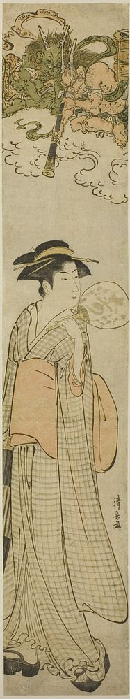 Thunder gods peeping at a beauty through a telescope by Torii Kiyonaga