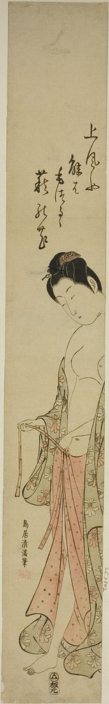 Woman dressing after a bath by Torii Kiyomitsu I