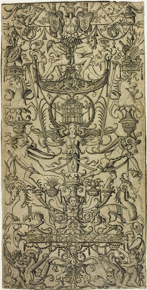 Panel of Ornament with a Birdcage by Nicoletto da Modena