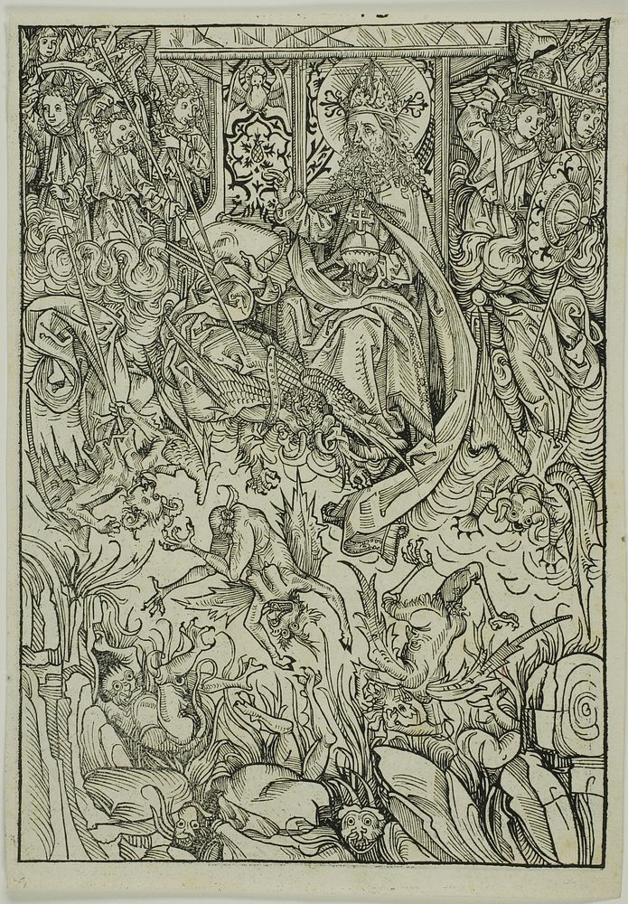 The Fall of Lucifer and the Rebel Angels (verso); The Gathering of the Angels (recto), pages three and two from the Treasury…