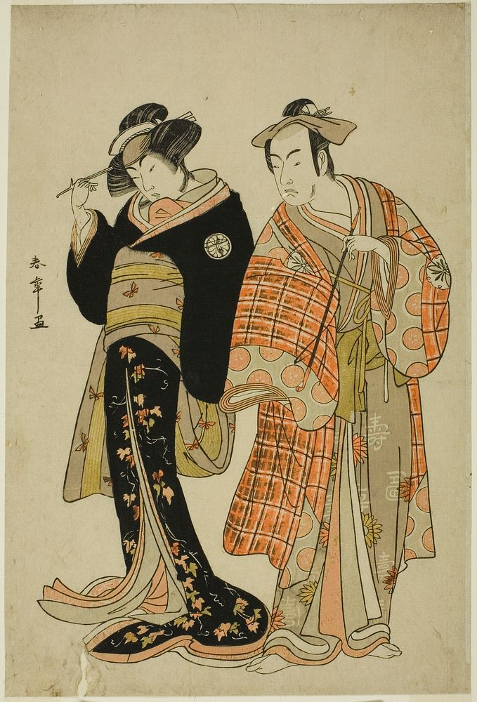 The Actors Matsumoto Koshiro IV and Segawa Kikunojo III as the Lovers Choemon (right) and Ohan (left), in the Elopement…